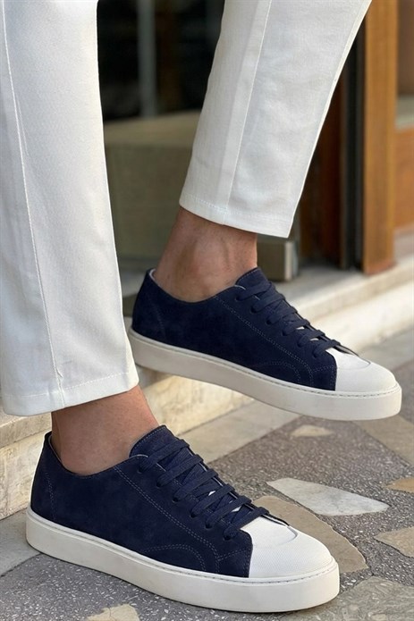 Shoetyle - Hakiki Süet Deri Lacivert Renk Erkek Sneaker - 666-01-03 