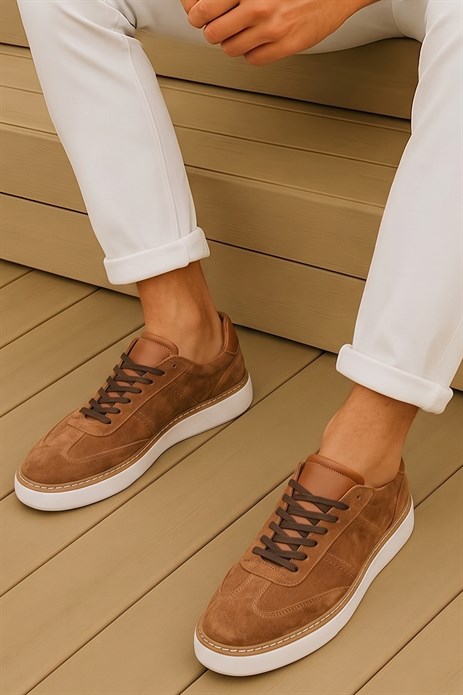 Shoetyle - Hakiki Süet Deri Taba Rengi Bağcıklı Günlük Erkek Ayakkabı - 250-3001