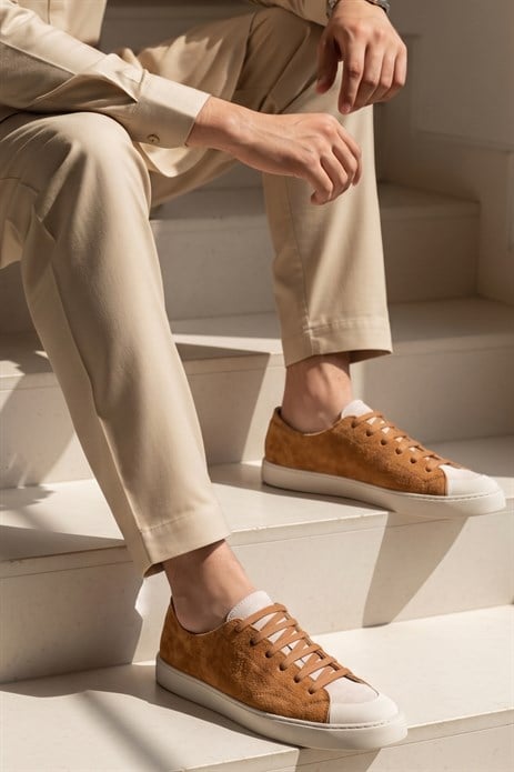 Shoetyle - Hakiki Süet Deri Taba Rengi Erkek Sneaker - 666-01-03 