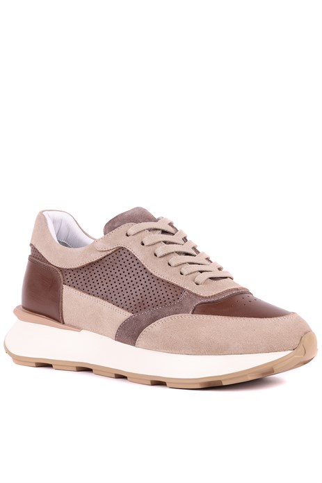 Shoetyle - Hakki Deri Bej Rengi Günlük Erkek Sneaker - 250-3000