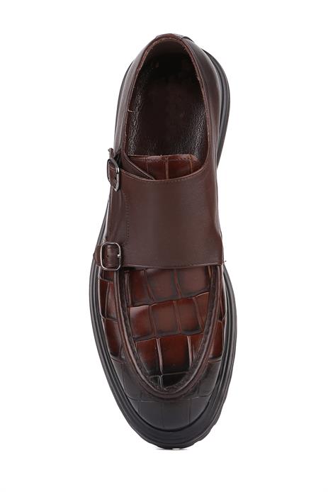 Shoetyle - Kahverengi Croco Deri Tokalı Erkek Klasik Ayakkabı 250-1616