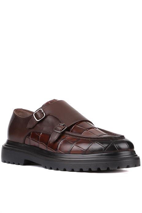 Shoetyle - Kahverengi Croco Deri Tokalı Erkek Klasik Ayakkabı 250-1616