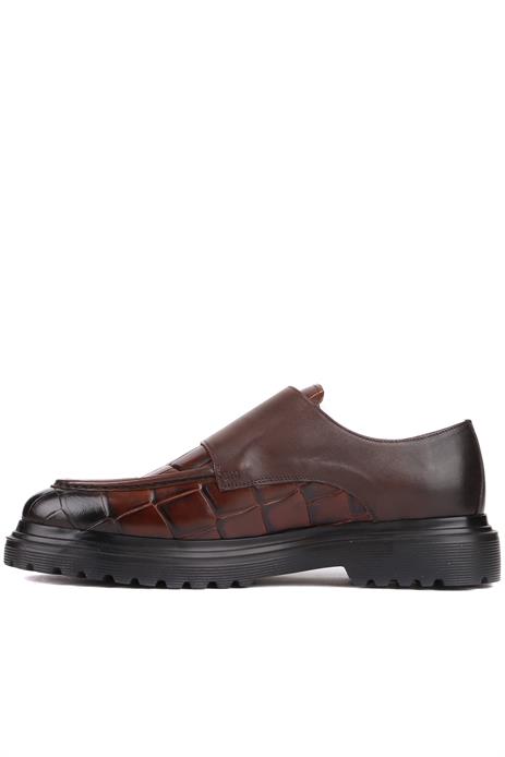 Shoetyle - Kahverengi Croco Deri Tokalı Erkek Klasik Ayakkabı 250-1616
