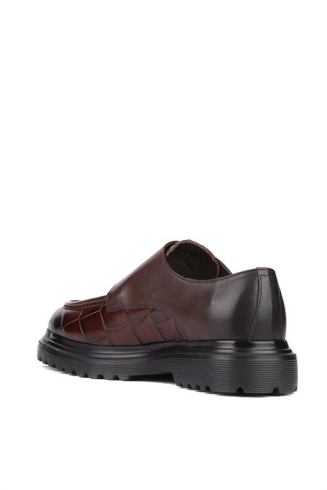 Shoetyle - Kahverengi Croco Deri Tokalı Erkek Klasik Ayakkabı 250-1616