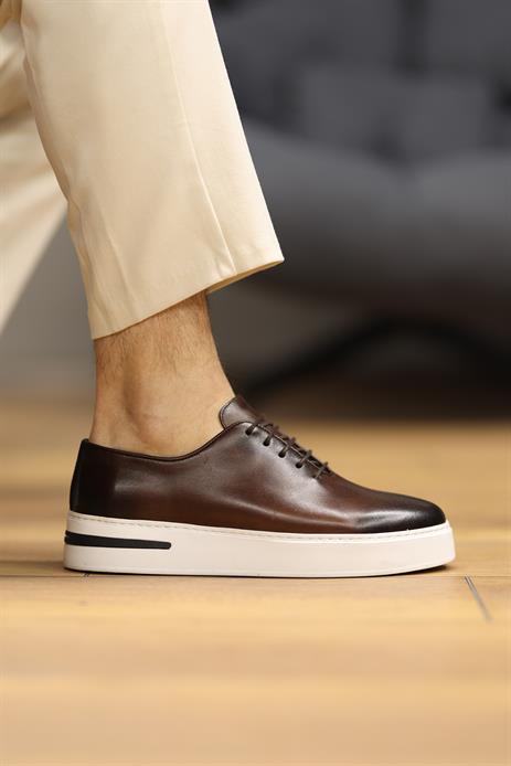 Shoetyle - Kahverengi Deri Bağcıklı Erkek Günlük Ayakkabı 610-1005