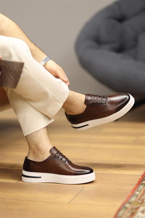 Shoetyle - Kahverengi Deri Bağcıklı Erkek Günlük Ayakkabı 610-1005