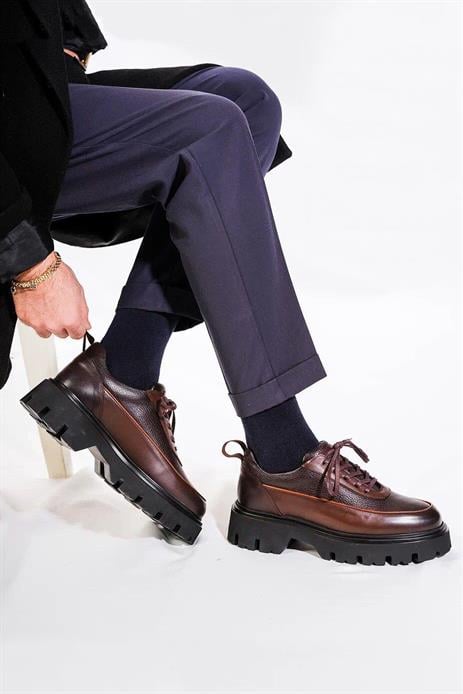 Shoetyle - Kahverengi Hakiki Deri Bağcıklı Erkek Günlük Ayakkabı 115-K534
