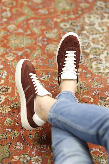 Shoetyle - Koyu Kahverengi Hakiki Süet Bağcıklı Erkek Sneaker 666-3071