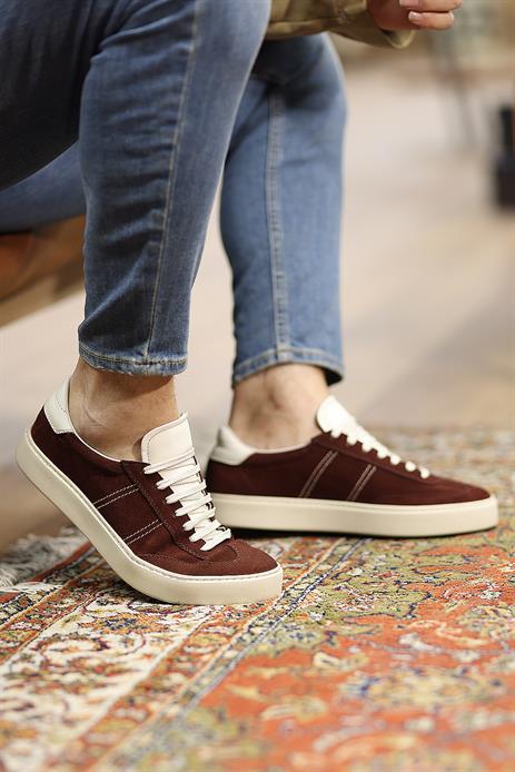 Shoetyle - Koyu Kahverengi Hakiki Süet Bağcıklı Erkek Sneaker 666-3071