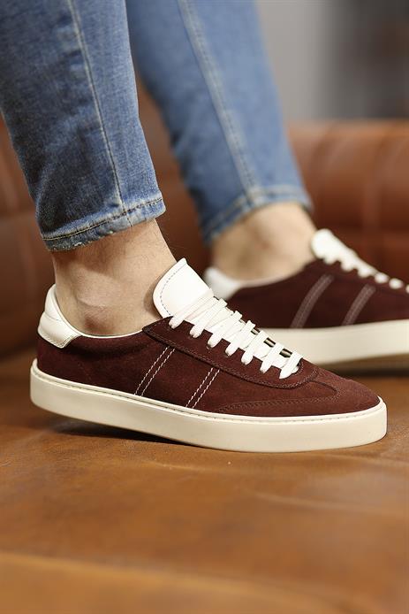 Shoetyle - Koyu Kahverengi Hakiki Süet Bağcıklı Erkek Sneaker 666-3071