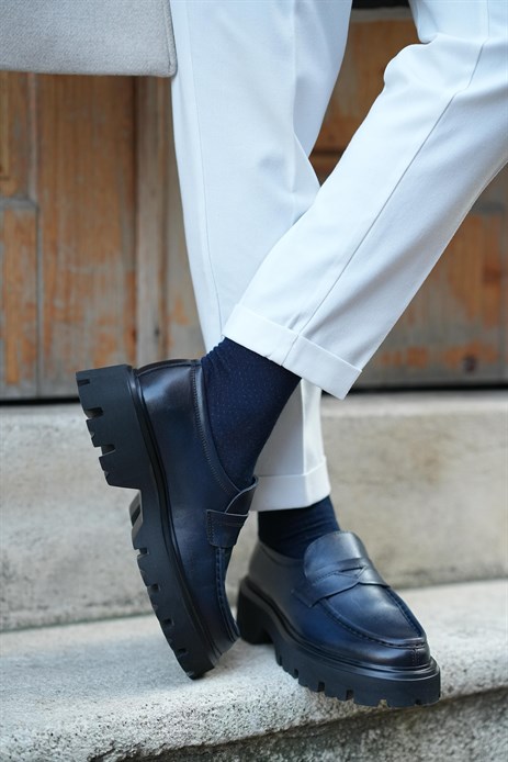 Shoetyle - Lacivert Hakiki Deri Erkek Loafer 115-K622