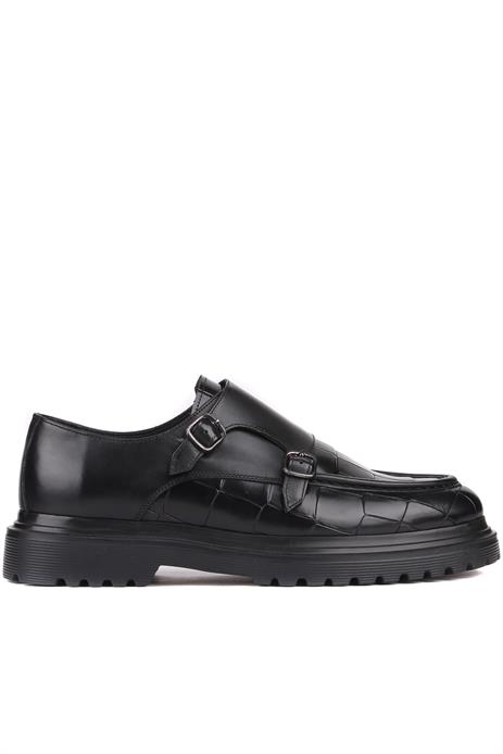 Shoetyle - Siyah Croco Deri Tokalı Erkek Klasik Ayakkabı 250-1616