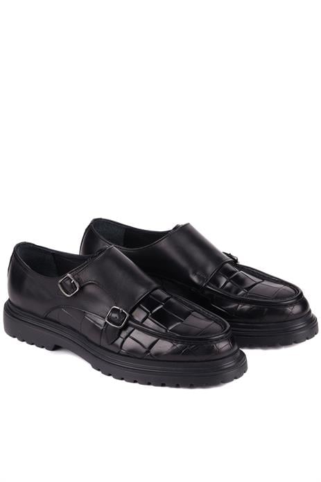 Shoetyle - Siyah Croco Deri Tokalı Erkek Klasik Ayakkabı 250-1616