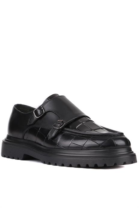 Shoetyle - Siyah Croco Deri Tokalı Erkek Klasik Ayakkabı 250-1616