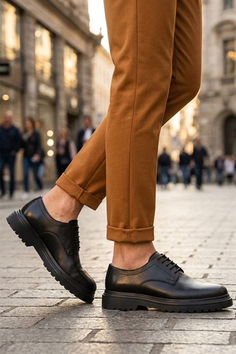 Shoetyle - Siyah Deri Bağcıklı Erkek Klasik Ayakkabı 250-2013