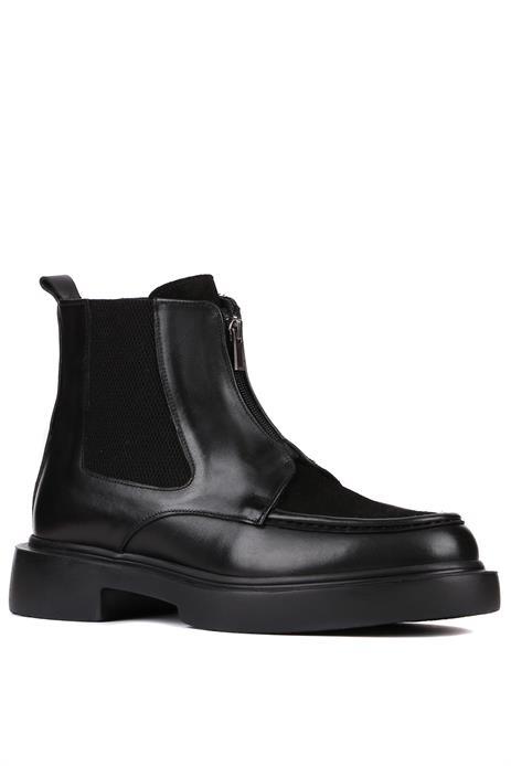 Shoetyle - Siyah Deri, Süet Fermuarlı Erkek Bot 250-085