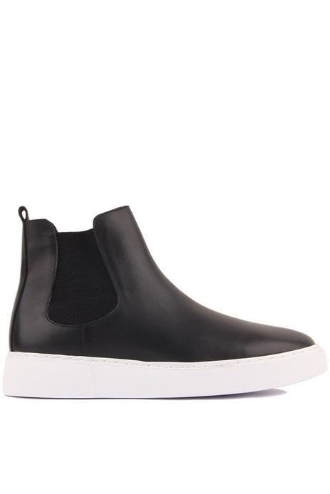 Shoetyle - Siyah Hakiki Deri Erkek Chelsea Bot - Beyaz Taban -  250-041 
