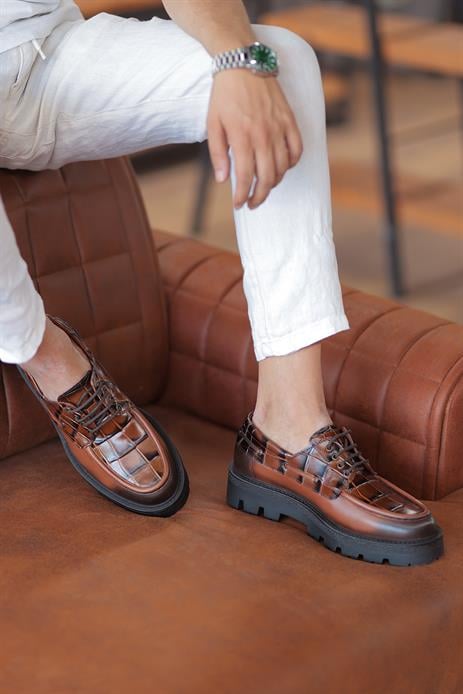 Shoetyle - Taba Hakiki Deri Bağcıklı Erkek Günlük Ayakkabı 115-K512