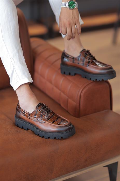 Shoetyle - Taba Hakiki Deri Bağcıklı Erkek Günlük Ayakkabı 115-K512