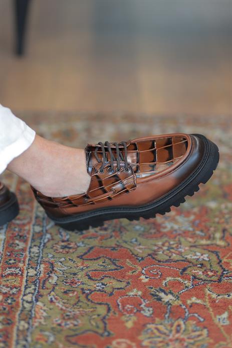 Shoetyle - Taba Hakiki Deri Bağcıklı Erkek Günlük Ayakkabı 115-K512