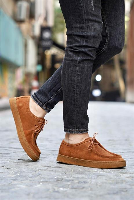 Shoetyle - Taba Süet Bağcıklı Erkek Günlük Ayakkabı 610-1004
