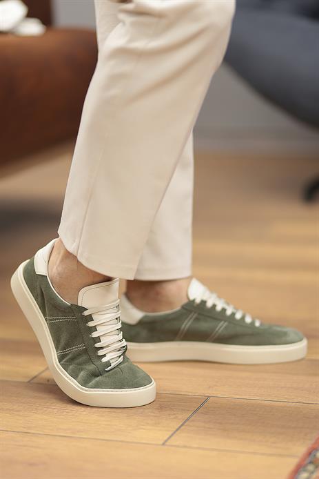 Shoetyle - Yeşil Hakiki Süet Bağcıklı Erkek Sneaker 666-3071