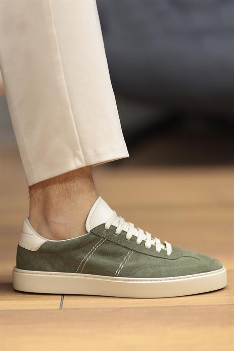 Shoetyle - Yeşil Hakiki Süet Bağcıklı Erkek Sneaker 666-3071