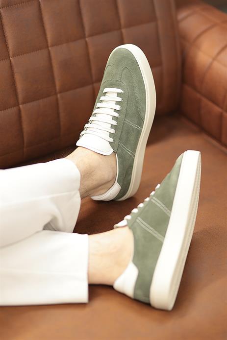 Shoetyle - Yeşil Hakiki Süet Bağcıklı Erkek Sneaker 666-3071