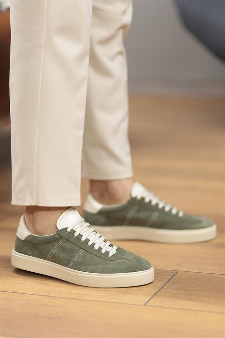 Shoetyle - Yeşil Hakiki Süet Bağcıklı Erkek Sneaker 666-3071