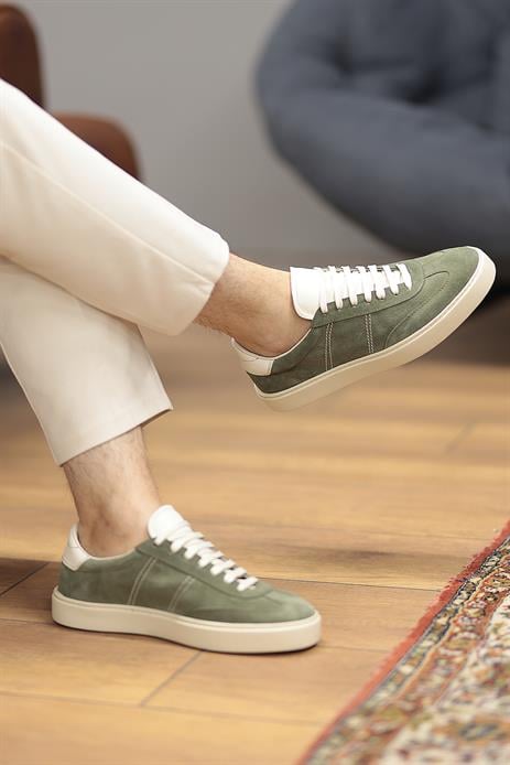 Shoetyle - Yeşil Hakiki Süet Bağcıklı Erkek Sneaker 666-3071