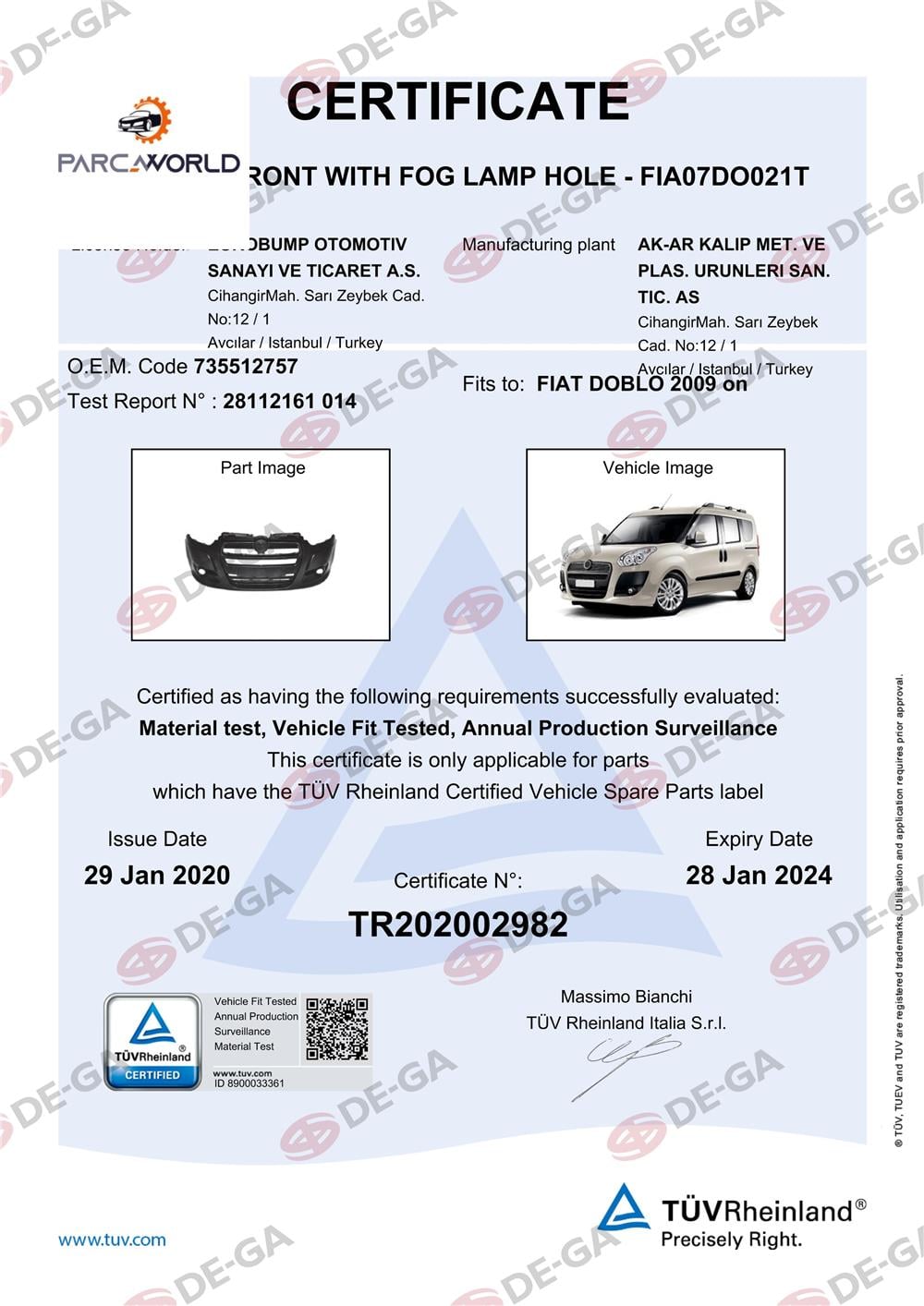 Fıat Doblo Ön Tampon Delıklı 09 Tüv
