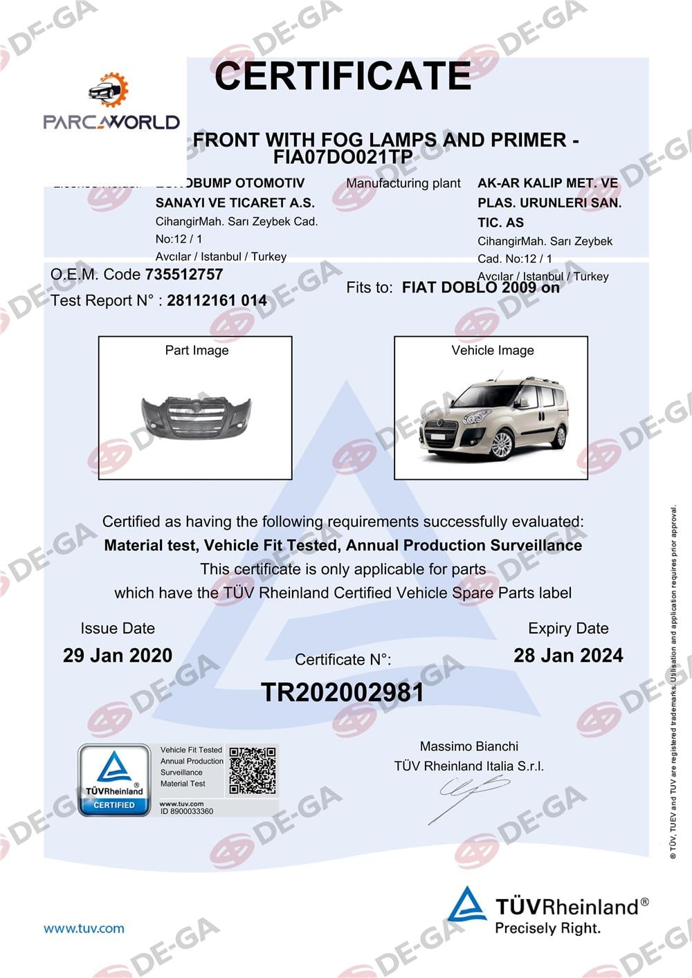 Fıat Doblo Ön Tampon Delıklı Ast09 Tüv