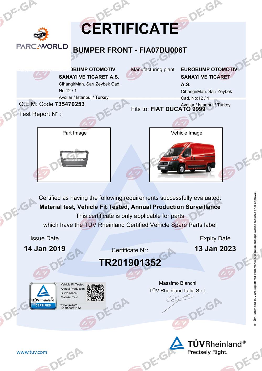 Fıat Ducato Ön Tampon Orta Parça Sıyah 0713 Tüv