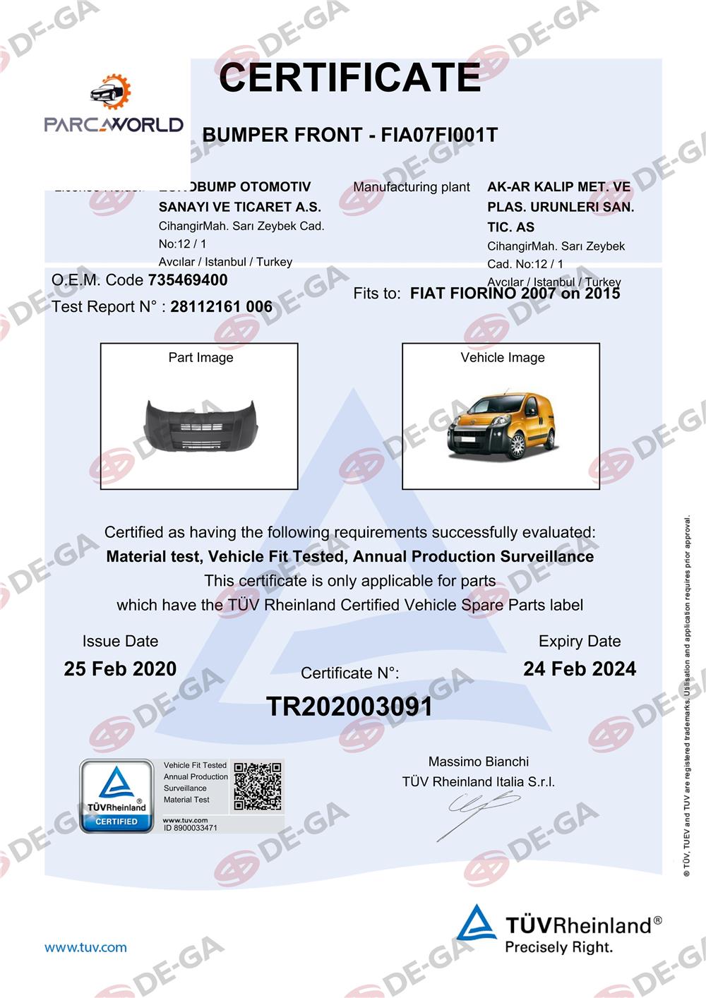 Fıat Fıorıno Ön Tampon Üstten Sıssız 0715 Tüv