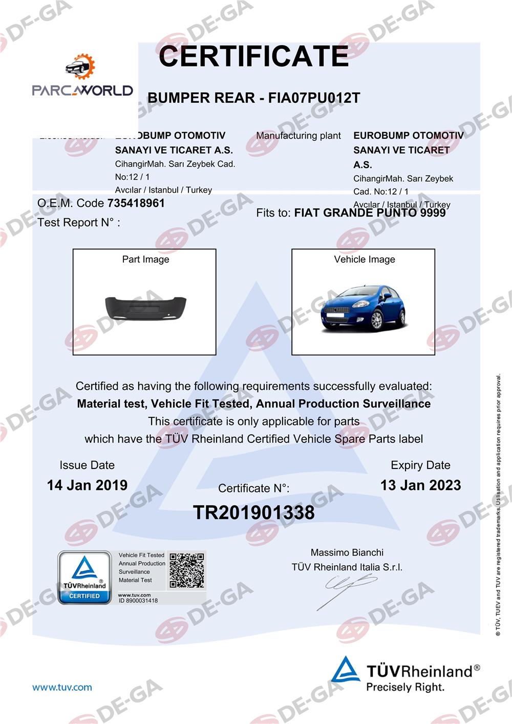 Fıat Grande Punto Arka Tampon 0609 Tüv