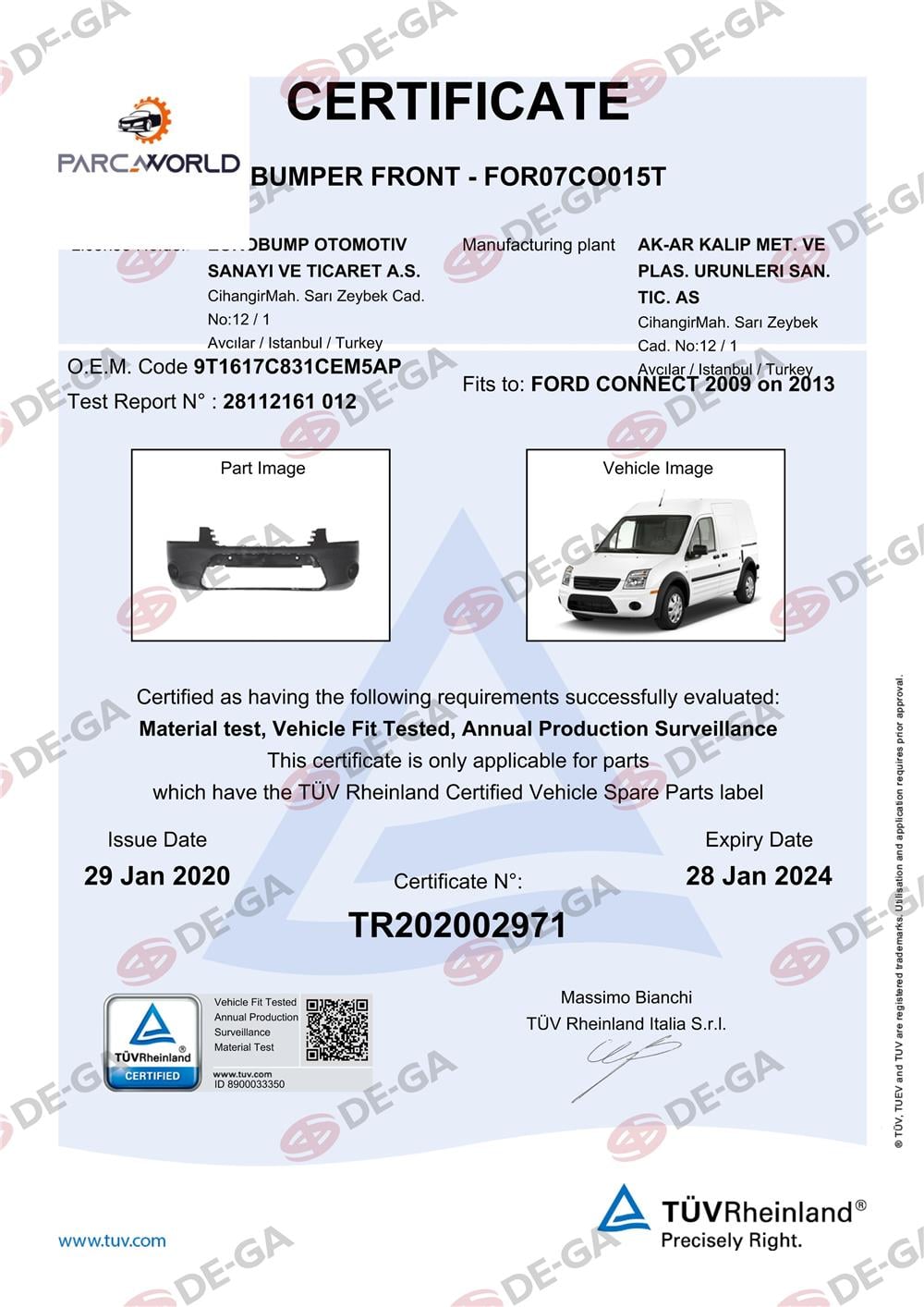 Ford Connect Ön Tampon 0913 Tüv