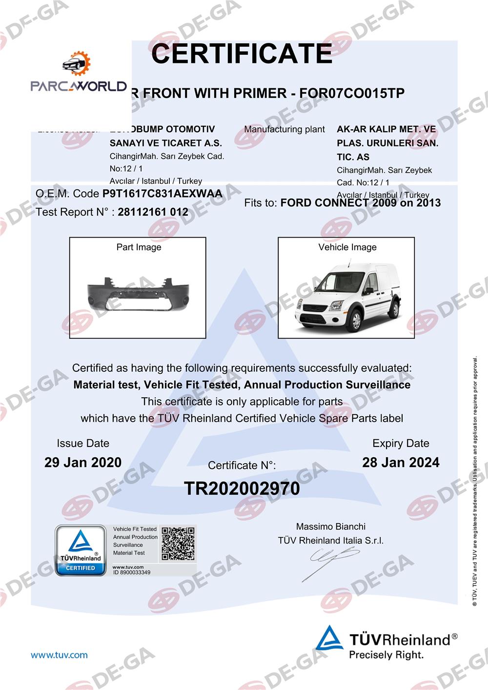 Ford Connect Ön Tampon Astarlı 0913 Tüv