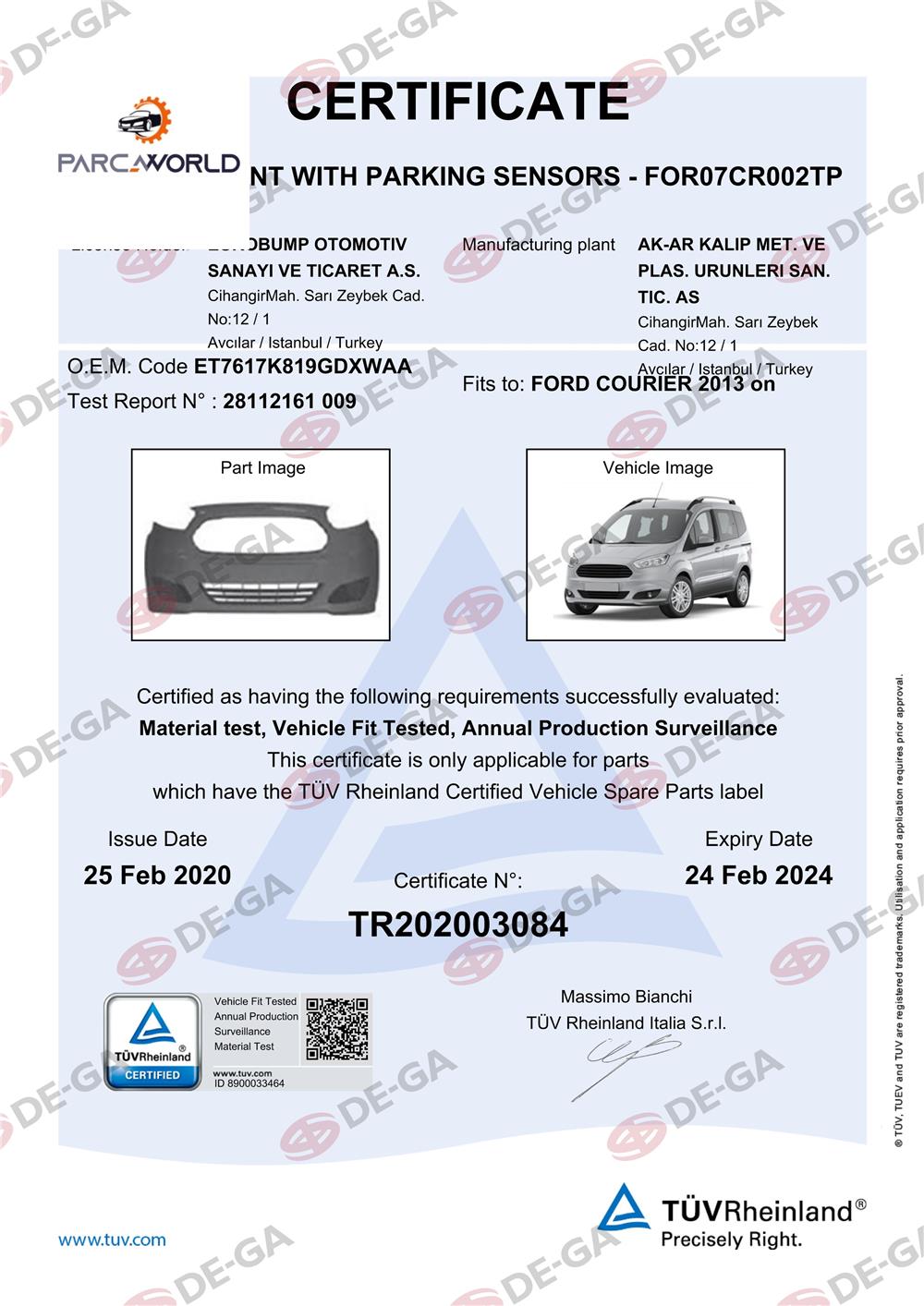 Ford Courıer Ön Tampon Astarlı 13 Tüv