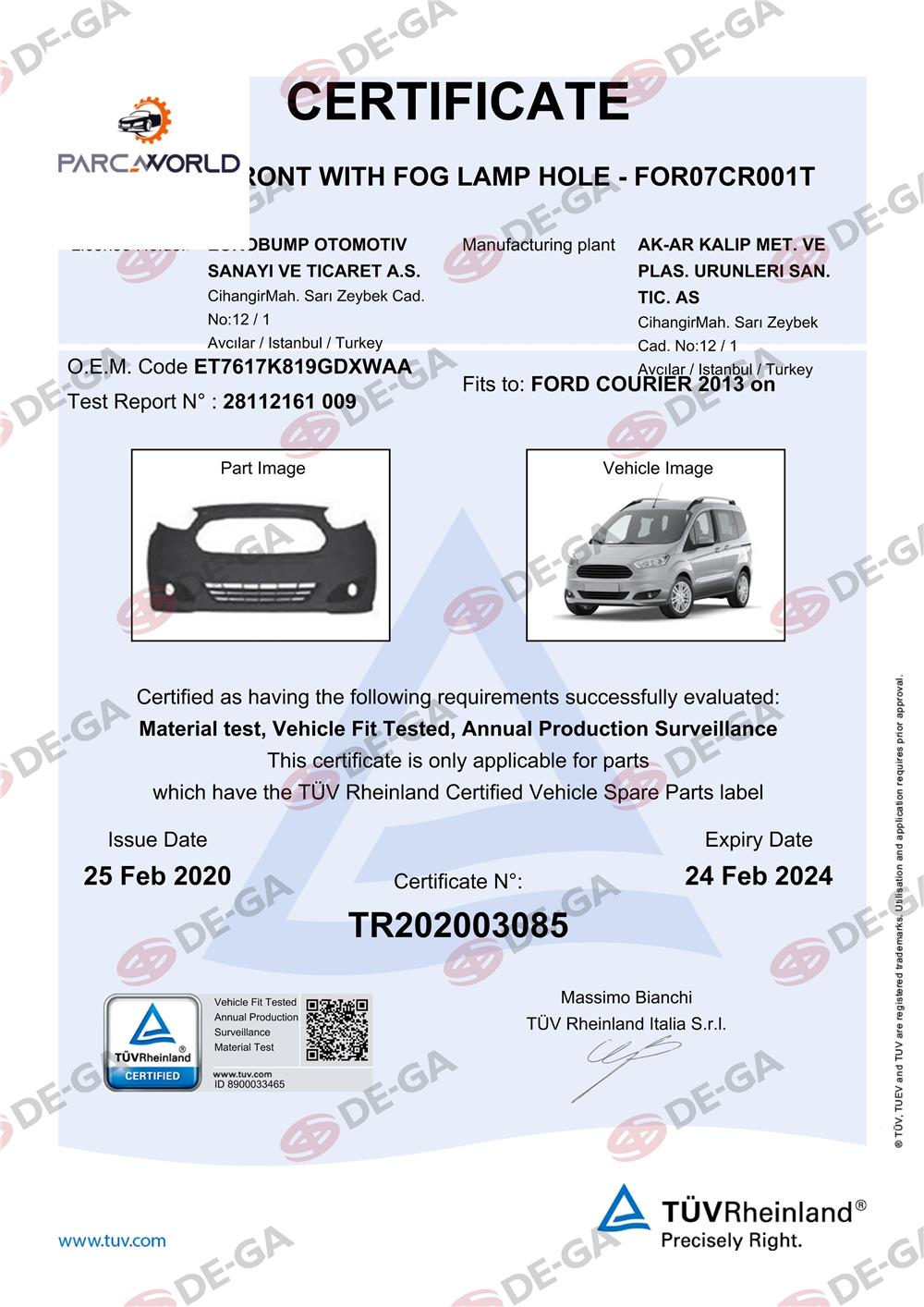 Ford Courıer Ön Tampon Delıklı 13 Tüv