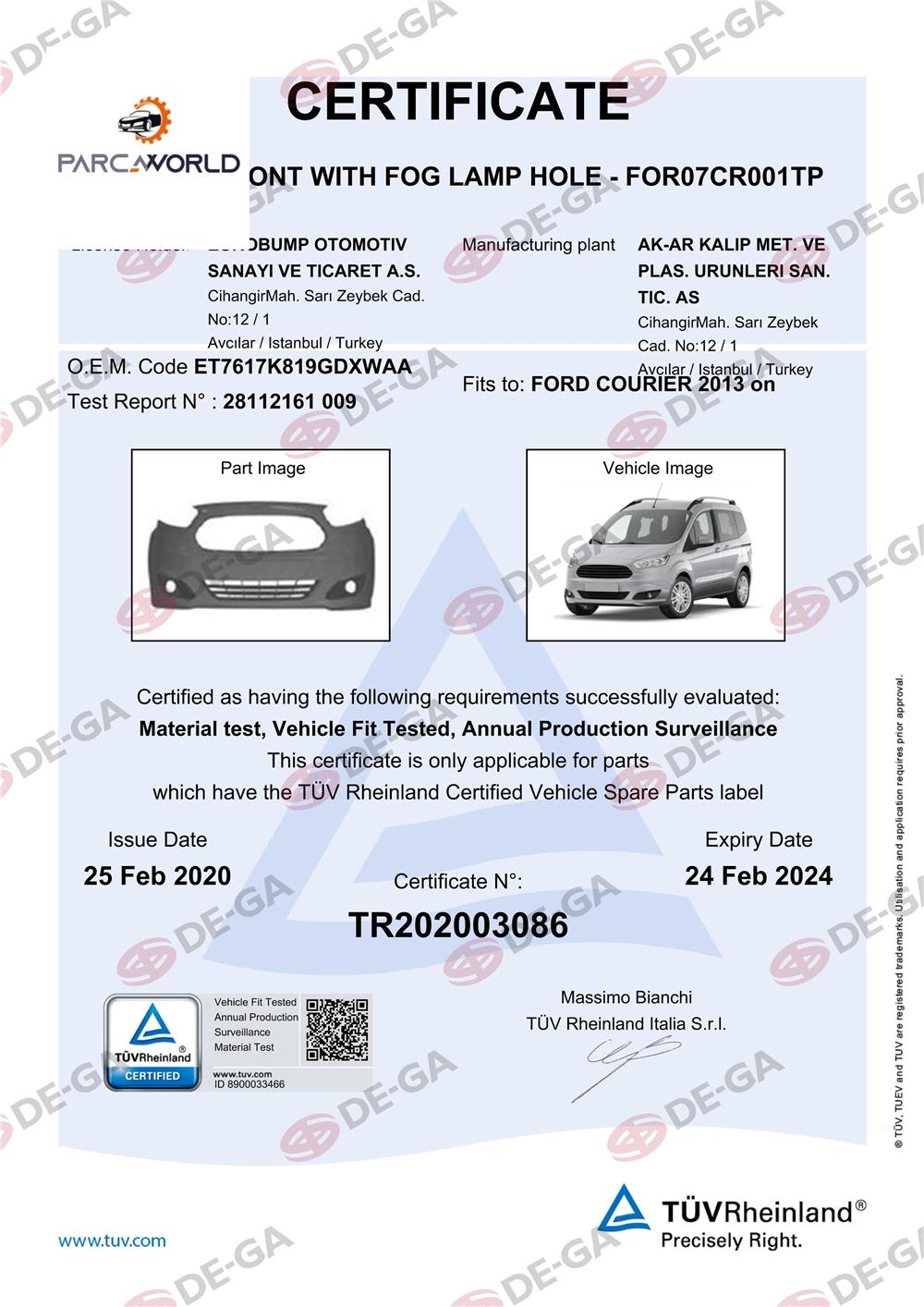 Ford Courıer Ön Tampon Delıklı Ast13 Tüv