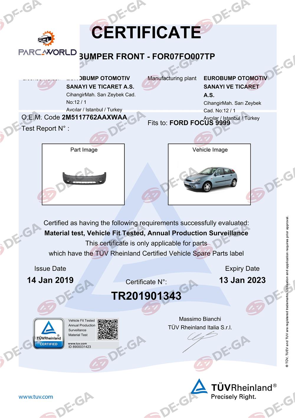 Ford Focus Ön Tampon Astarlı 0105 Tüv