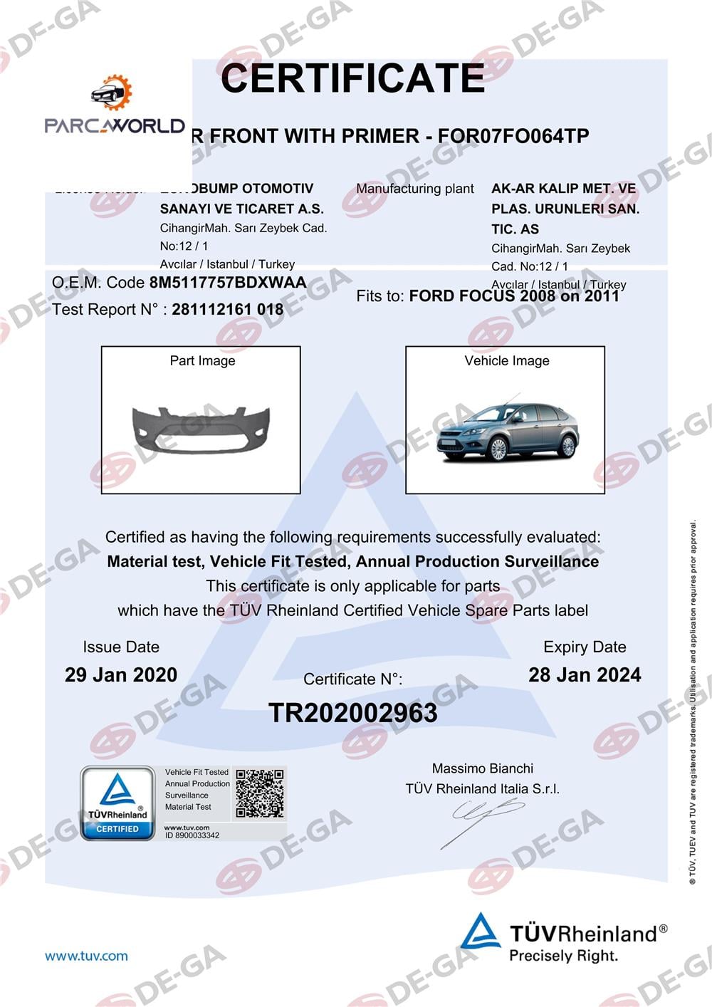 Ford Focus Ön Tampon Astarlı 08 Tüv