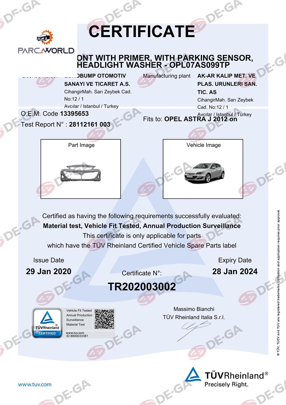 Opel Astra J Ön Tampon Senyıkama Delıklı Ast12 Tüv