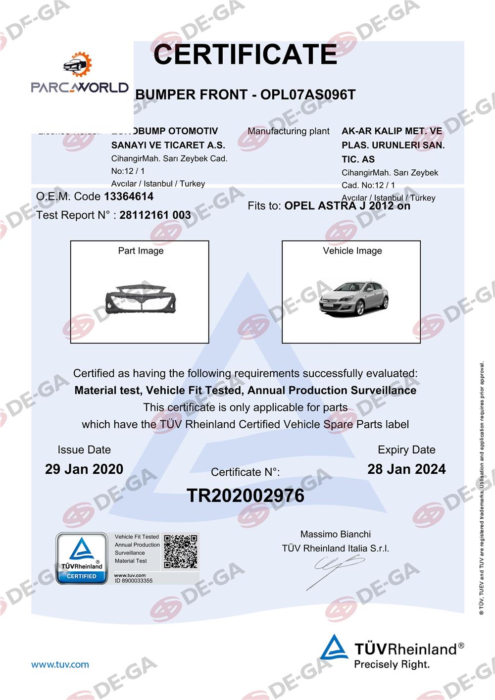 Opel Astra J Ön Tamponsenfar Yıkdlkkeshazır)12 Tüv