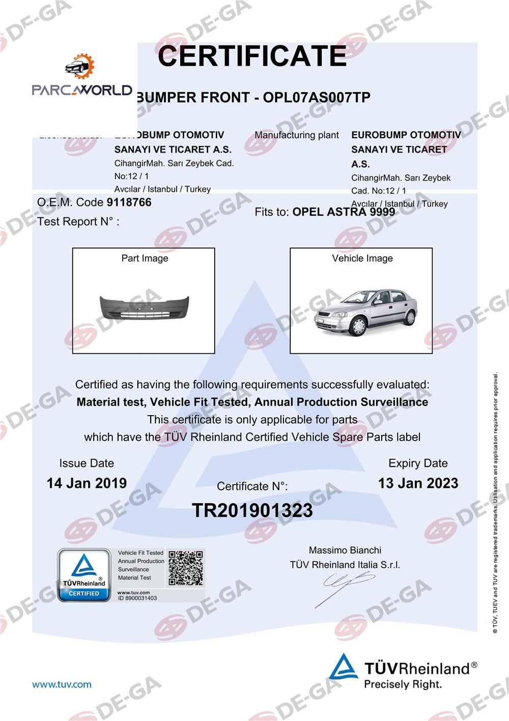 Opel Astra Ön Tampon Astarlı 9803 Tüv