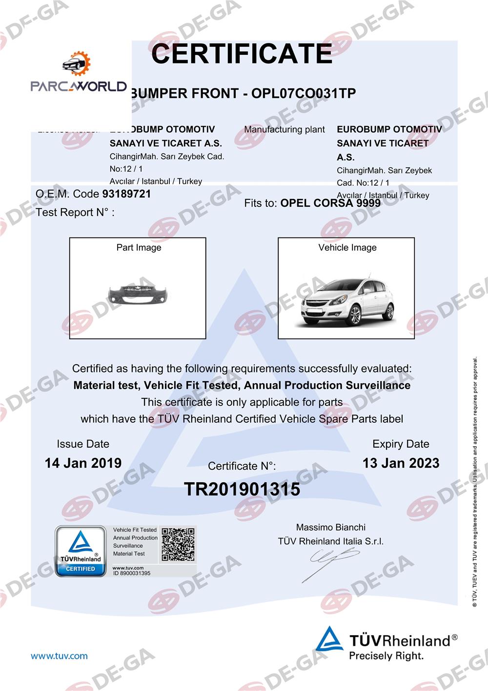 Opel Corsa Ön Tampon Astarlı 06 Tüv