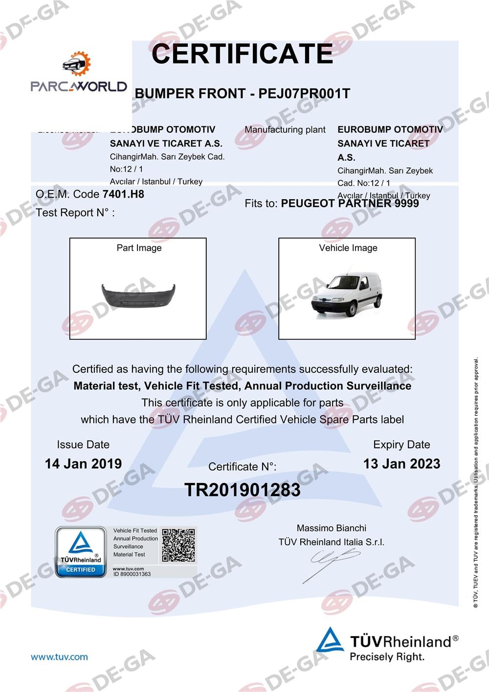 Peugeot Partner Ön Tampon 9602 Tüv