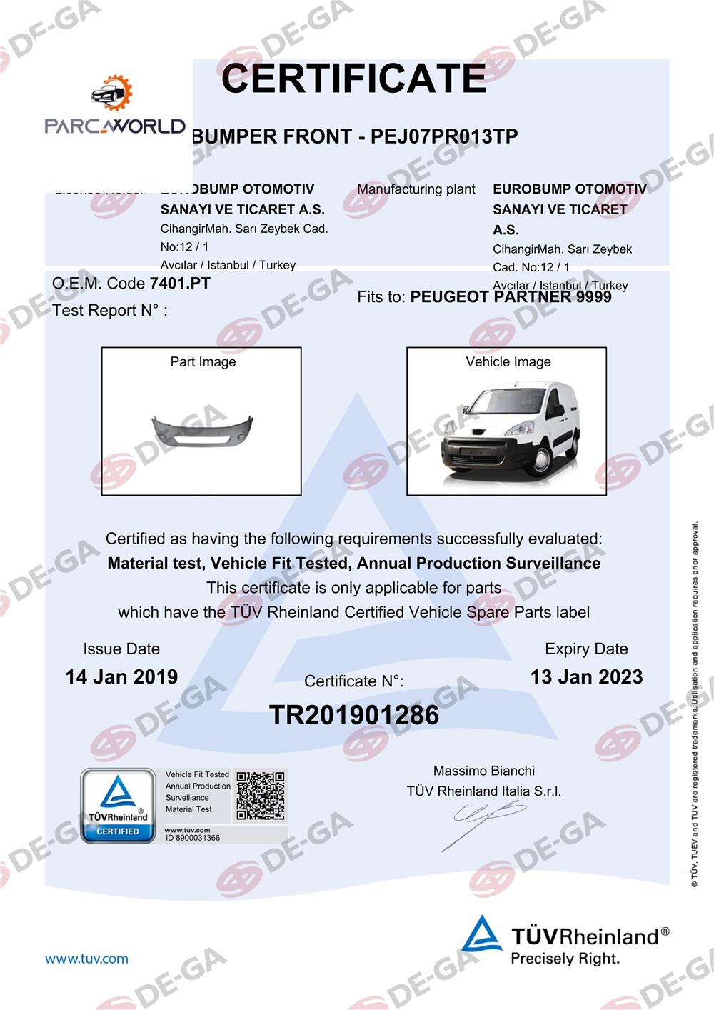 Peugeot Partner Ön Tampon Astarlı 08 Tüv