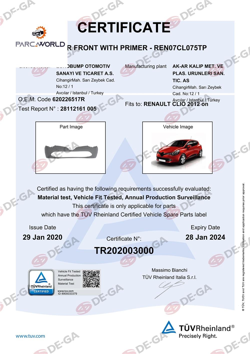 Renault Clıo Ön Tampon Hbast1216 Tüv