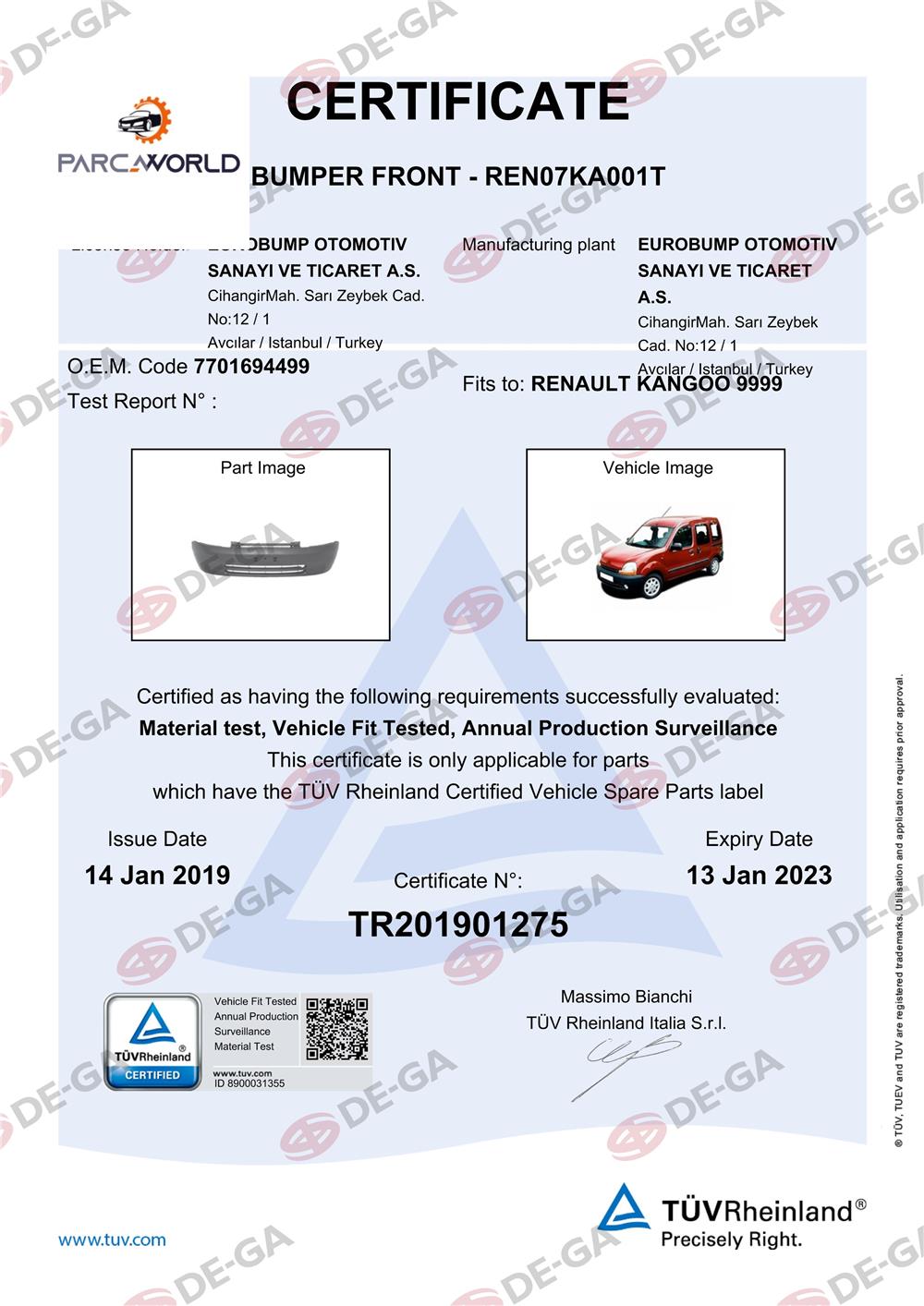 Renault Kangoo Ön Tampon 9803 Tüv